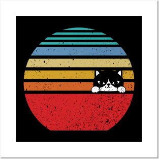 Grumpy tuxedo retro cat Posters and Art